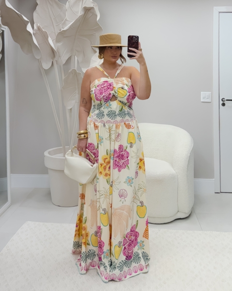 Vestido Gaby amarelo/pink image 1